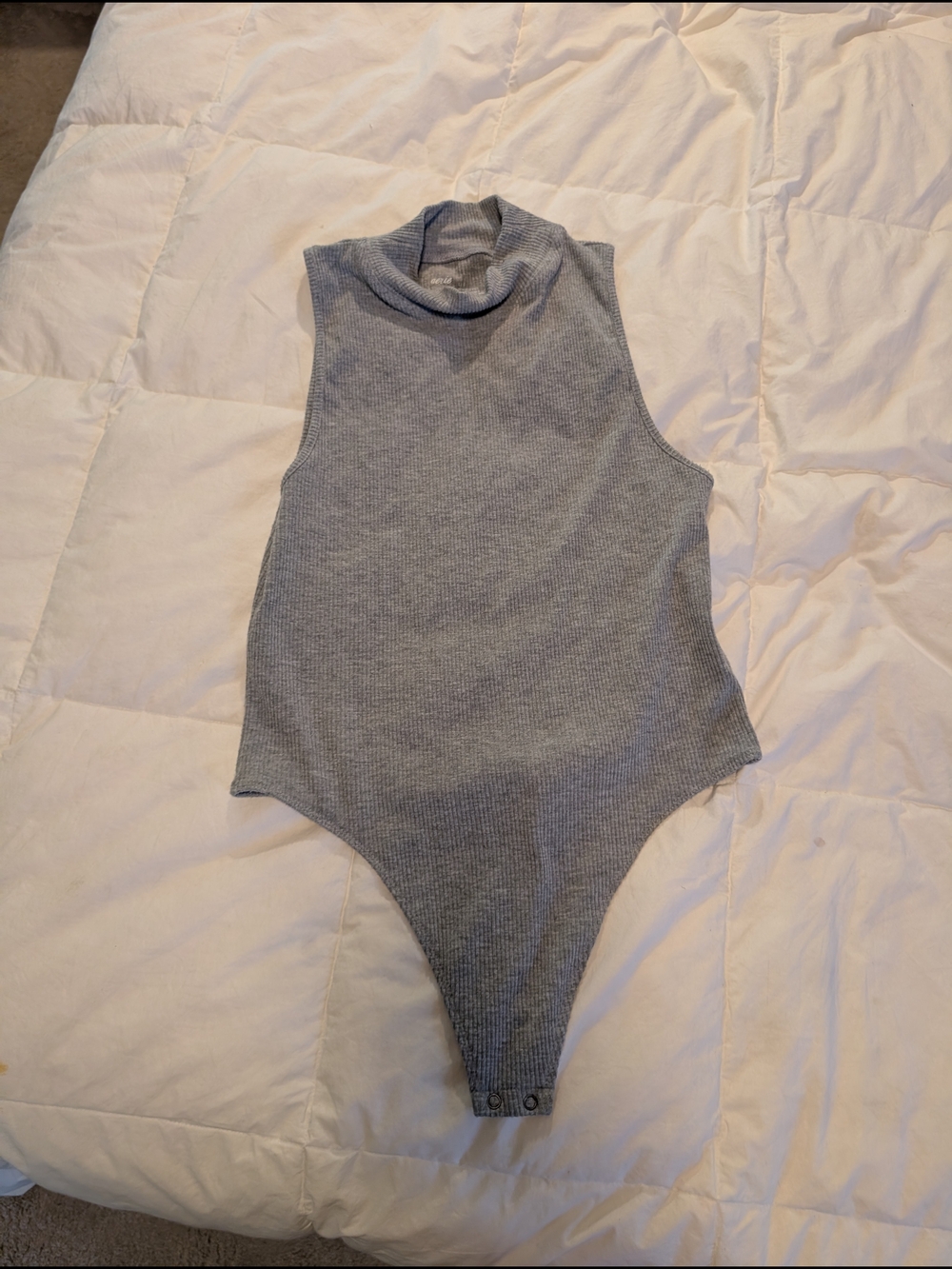 aerie Gray Ribbed Turtleneck Bodysuit